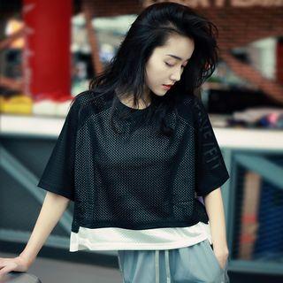 Short-sleeve Layered Mesh Sports Top