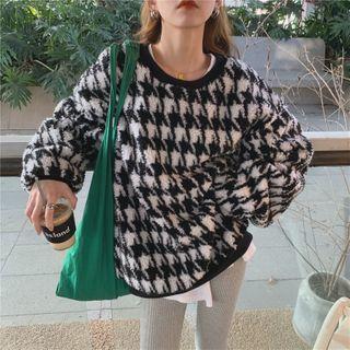 Houndstooth Fleece Sweatshirt White - One Size