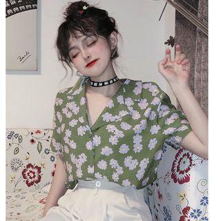 Short-sleeve Floral Print Shirt / Wide-leg Shorts