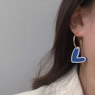 Heart Drop Open Hoop Earring 1 Pair - Blue - One Size