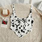 Dairy Cow-print Asymmetrical Crop Tank Top White - One Size