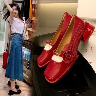 Flower Block Heel Mary Jane Shoes