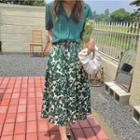 Short-sleeve Shirt / Floral Midi A-line Skirt