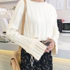 Bell-sleeve Long-sleeved Crewneck Straight Knitted Sweater
