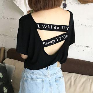 Lettering Strap Back Short Sleeve T-shirt