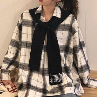 Set: Plaid Blouse + Lettering Cape