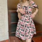 Short-sleeve Floral Print Mini A-line Dress Floral Print - Pink - One Size