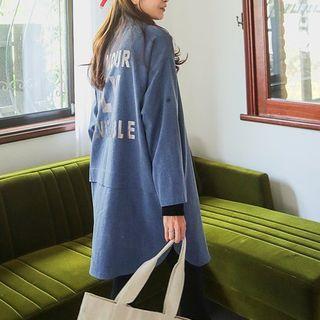 Text Print Back Zip-up Coat