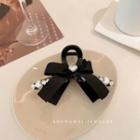 Heart Faux Pearl Ribbon Hair Clamp 1pc - Black & Silver - One Size