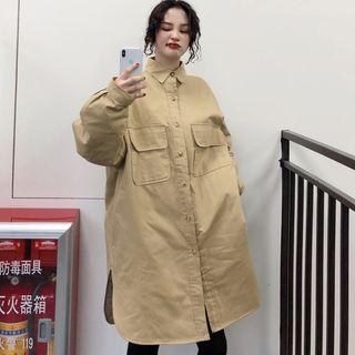 Long Shirt Jacket Khaki - One Size