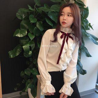 Ruffled Tie-neck Blouse