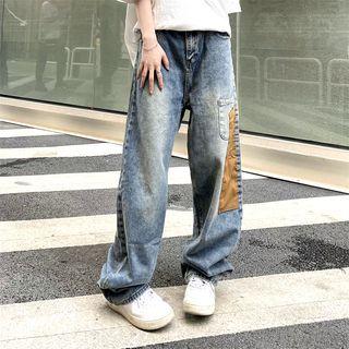 Mid Waist Panel Wide Leg Jeans