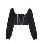 Chain Strap Zip-up Cropped Blouse