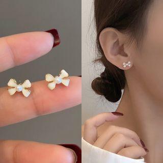 Bow Faux Pearl Glaze Alloy Earring
