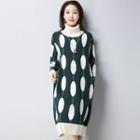 Turtleneck Long-sleeve Midi Knitted Dress