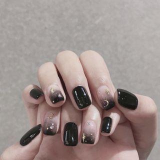 Moon & Star Faux Nail Tips 653 - Glue - Black - One Size