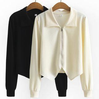 Collared Asymmetrical Cropped Zip-up Jacket