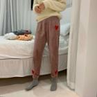 Heart Embroidered Coral Fleece Jogger Pants