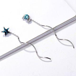 Rhinestone Moon Threader Earring 1 Pair - White Gold - One Size
