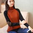 Mock-neck Colored Panel Knit Top