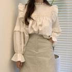Long-sleeve Embroidered Ruffle Blouse