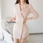 Peaked-lapel Faux-pearl Button Coatdress