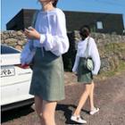 Set: Long-sleeve Hooded Top + Mini A-line Skirt