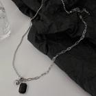 Rhinestone Pendant Stainless Steel Necklace Black & Silver - One Size