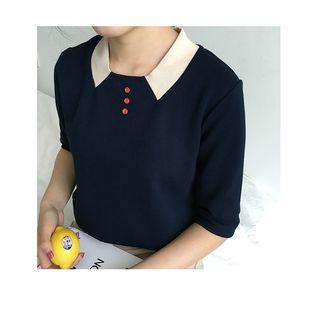 Collared Elbow Sleeve Polo Shirt