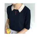 Collared Elbow Sleeve Polo Shirt