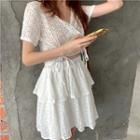 Short-sleeve Perforated Top / Mini Skirt