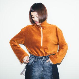 Stand Collared Corduroy Half-zip Pullover