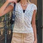 Short Sleeve V-neck Lace See-through Top