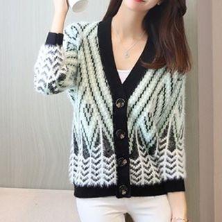 V-neck Patterned Buttoned Cardigan