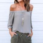 Plain Off-shoulder 3/4-sleeve Top