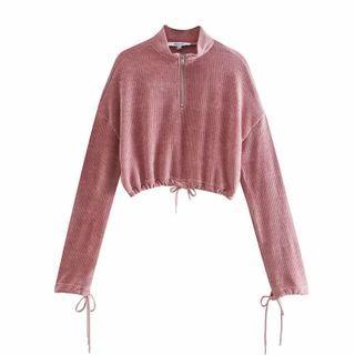 Long-sleeve Half-zip Drawstring Top