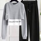Set: Lettering Panel Cropped Sweatshirt + Sweatpants