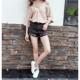 Plain Off-shoulder 3/4 Sleeve Top