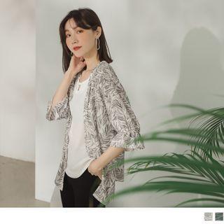 Printed Mock Two Piece 3/4-sleeve Chiffon Top