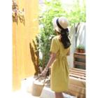 Short-sleeve Tie-waist A-line Dress