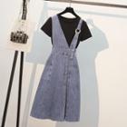 Set: Short-sleeve Denim A-line Dress + Short-sleeve T-shirt