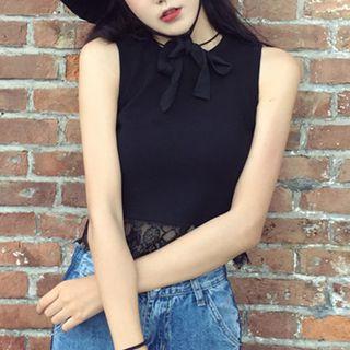 Sleeveless Round-neck Lace Top