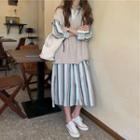 Cable Knit Vest / Striped Midi Shirtdress