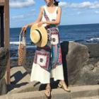 Printed V-neck Sleeveless Wide-leg Jumpsuit