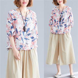 Short-sleeve Printed Top / Wide Leg Pants