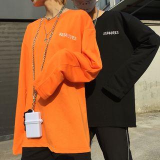 Couple Matching Letter Embroidered Long-sleeve T-shirt