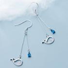 925 Sterling Silver Rhinestone Whale Dangle Earring 1 Pair - S925 Silver - Silver & Blue - One Size