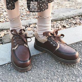 Faux-fur Trim Lace-up Shoes
