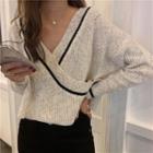 Contrast-trim Wrapped Oversize Sweater As Shown In Figure - One Size