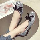 Tweed Bow Accent Square-toe Flats